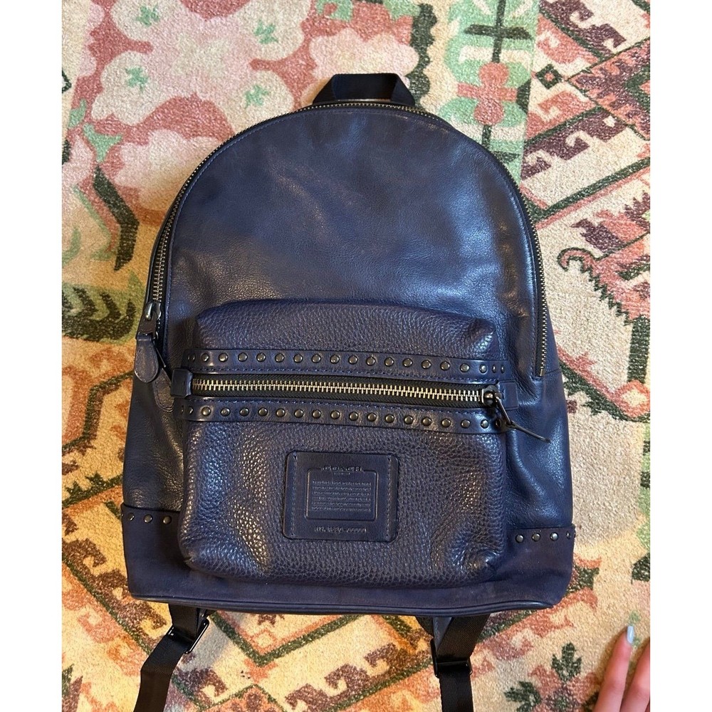 Coach Academy Backpack Leather & Suede with Studs in Midnight